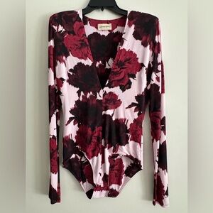 Alexandre Vauthier size 44 body suit pink with red and burgundy flowers